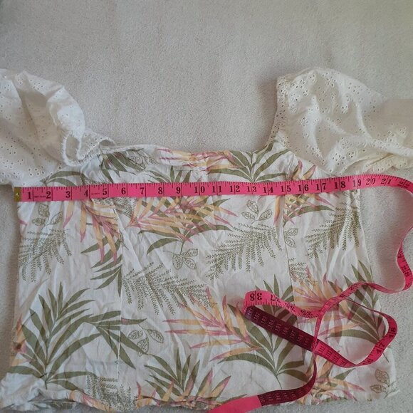 June & Hudson Women's Size L White Tropical Linen Blend Eyelet Off Shoulder Top - Picture 9 of 12